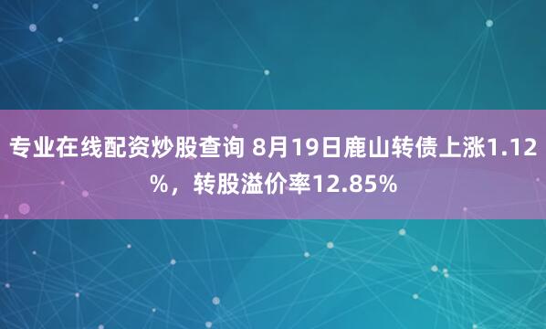 专业在线配资炒股查询 8月19日鹿山转债上涨1.12%，转股溢价率12.85%